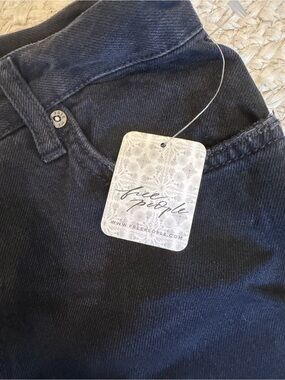 Free People Black Distressed Straight-Leg Jeans